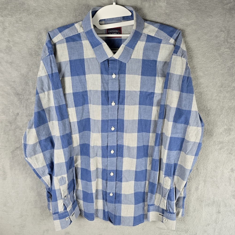 UNTUCKit Mens Size X Large Blue Gingham Plaid Casual Shirt